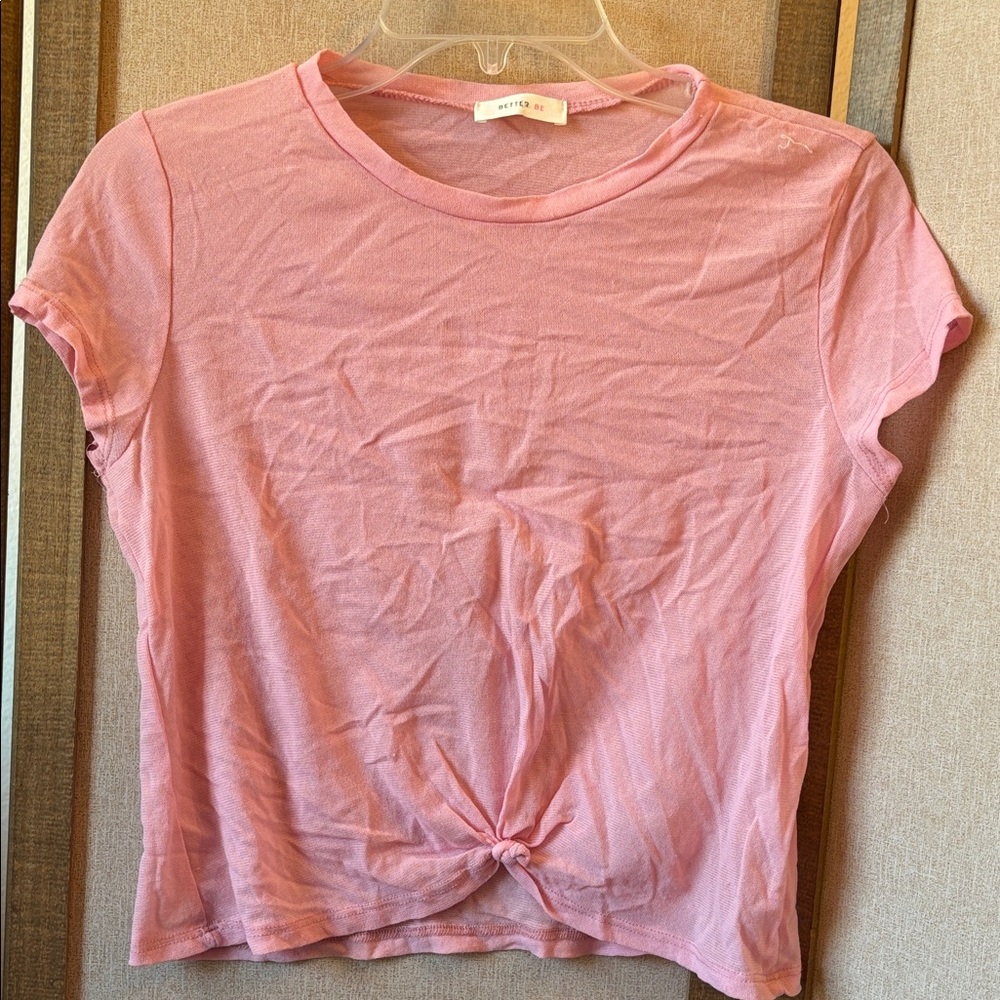 Better Be Pink Short Sleeve Knot Top large